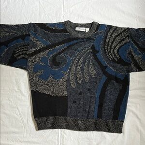 Saturdays. Vtg. Black and Blue Patterned Crewneck Sweater